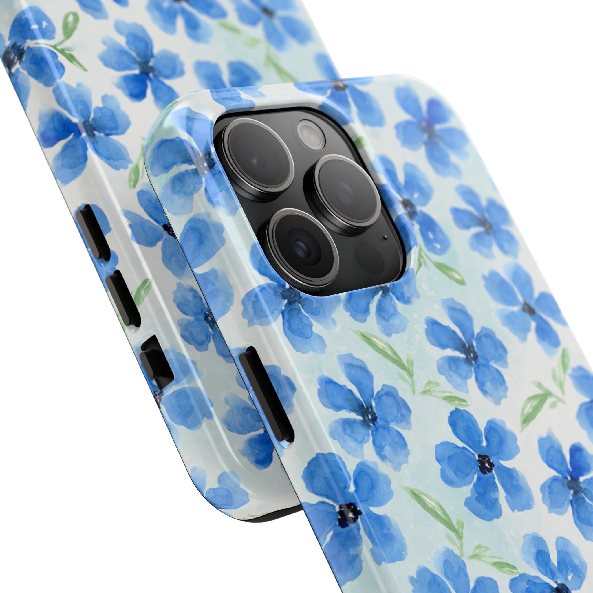 Blue Watercolor Floral Tough Phone Case — Durable Floral Phone Cover
