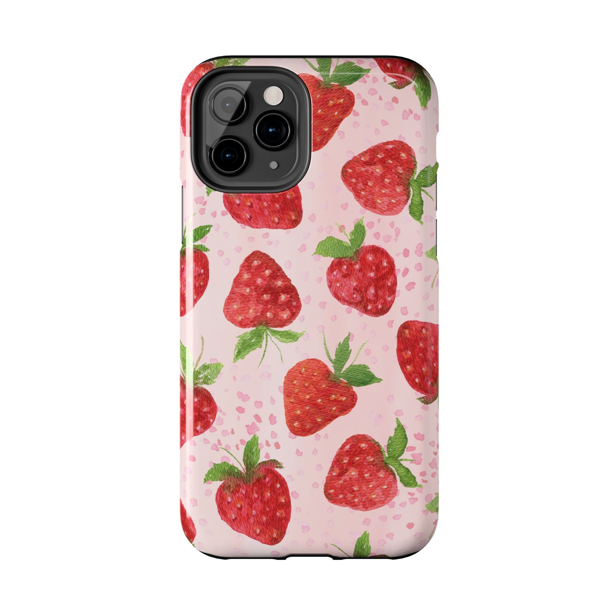 Strawberry Pattern Tough Phone Case — Pink Cute Fruit Protective Cover