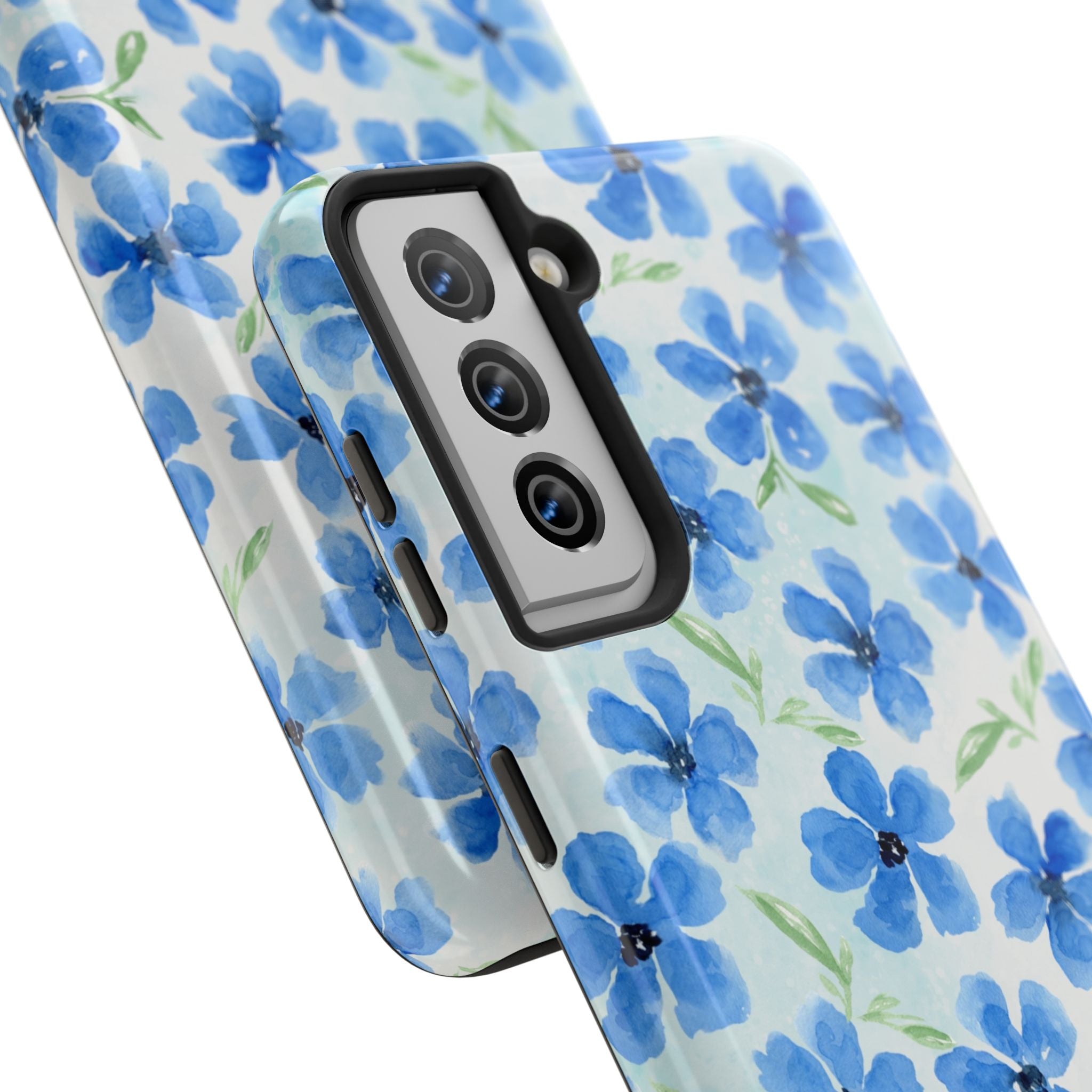 Blue Watercolor Floral Tough Phone Case — Durable Floral Phone Cover