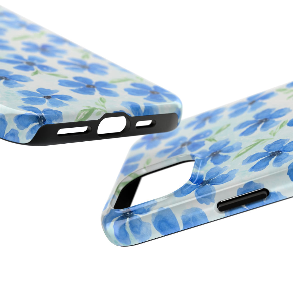 Blue Watercolor Floral Tough Phone Case — Durable Floral Phone Cover