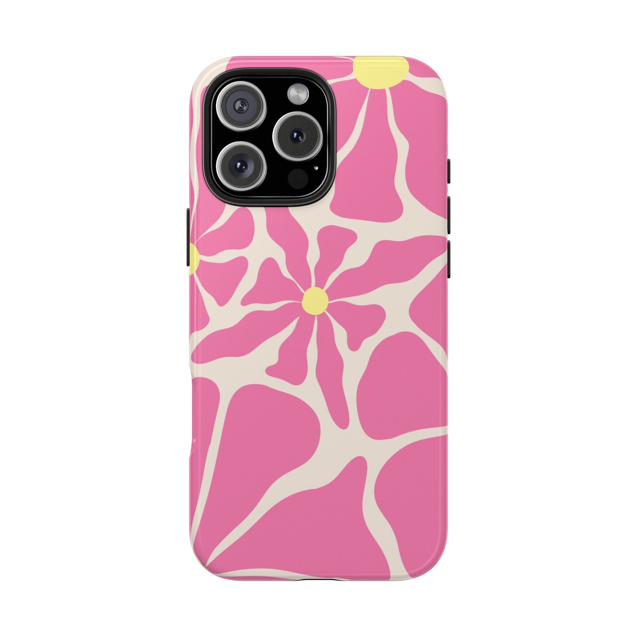 Pink Retro Floral Tough Phone Case — Durable Protective iPhone Cover
