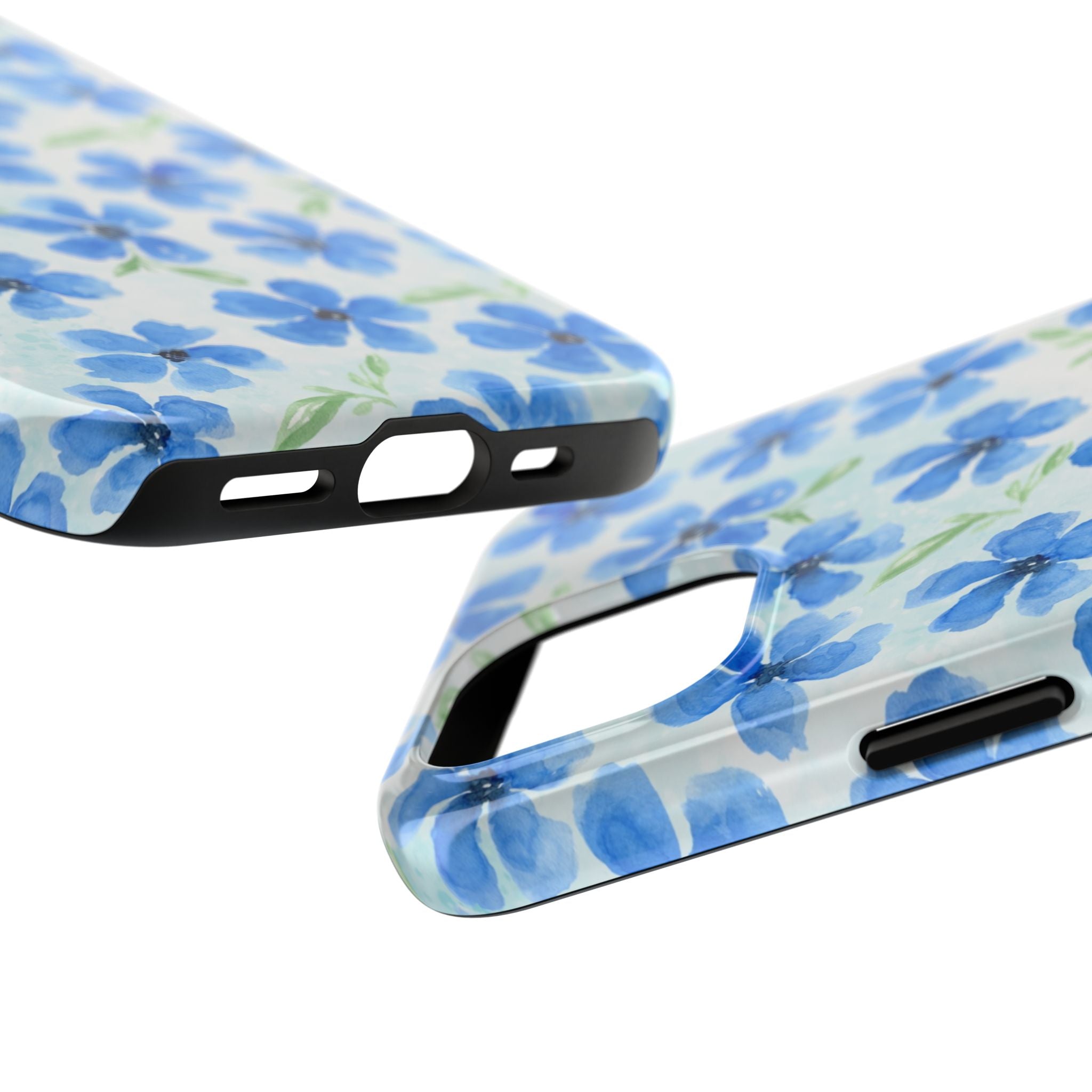 Blue Watercolor Floral Tough Phone Case — Durable Floral Phone Cover