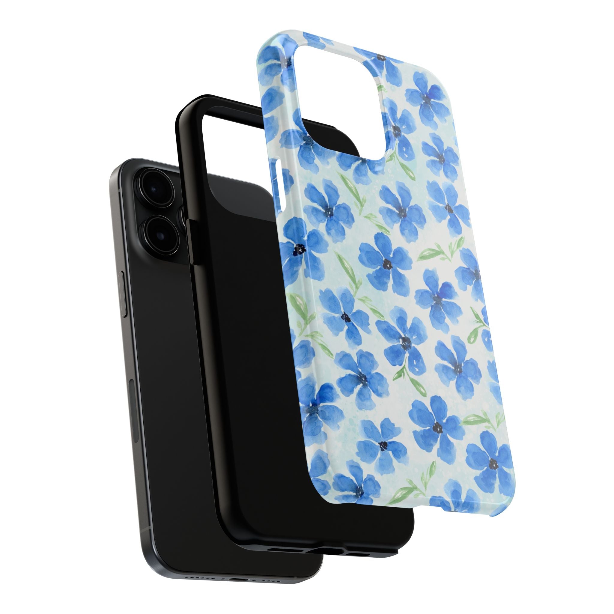 Blue Watercolor Floral Tough Phone Case — Durable Floral Phone Cover