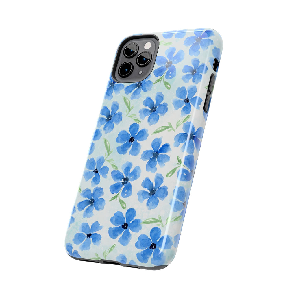 Blue Watercolor Floral Tough Phone Case — Durable Floral Phone Cover