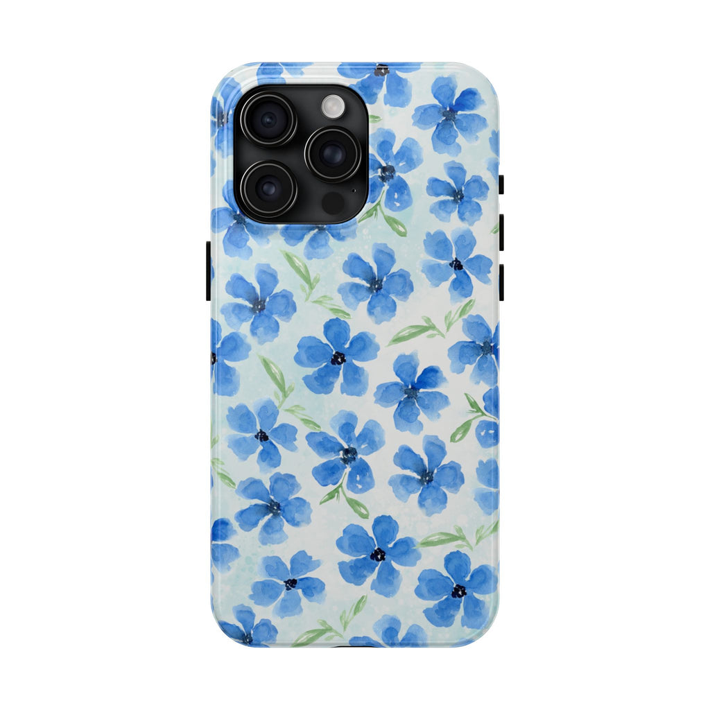 Blue Watercolor Floral Tough Phone Case — Durable Floral Phone Cover