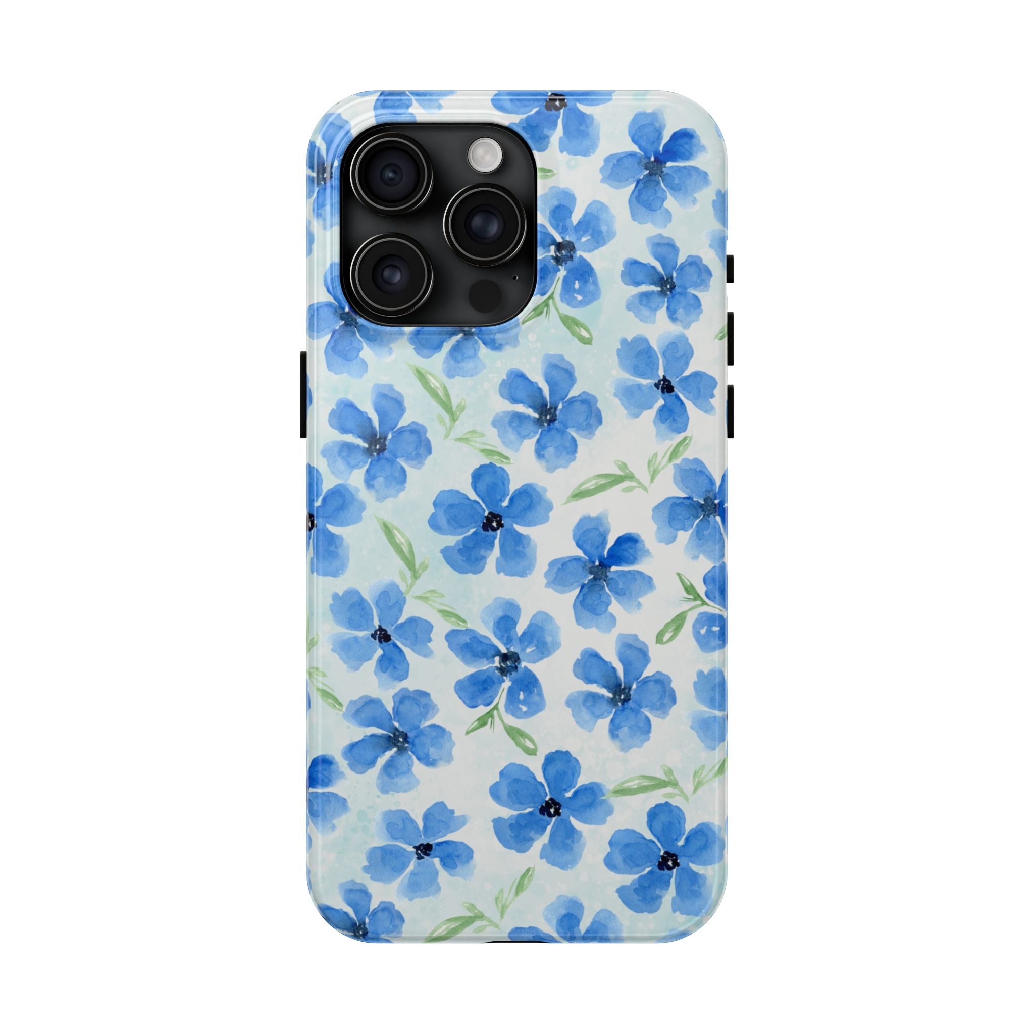 Blue Watercolor Floral Tough Phone Case — Durable Floral Phone Cover