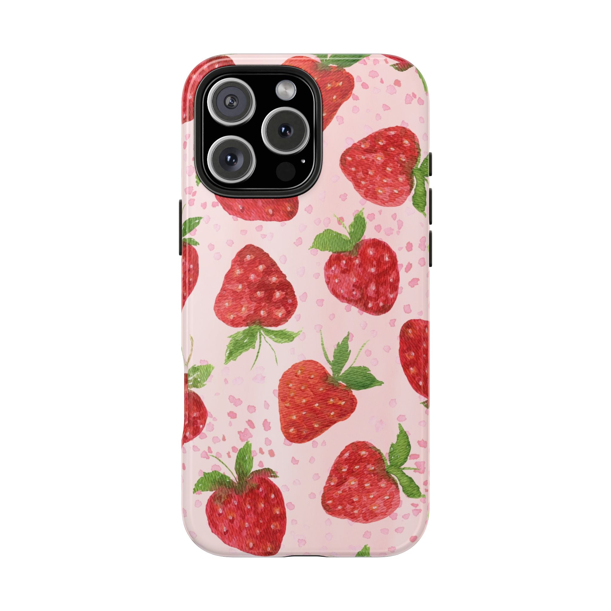 Strawberry Pattern Tough Phone Case — Pink Cute Fruit Protective Cover