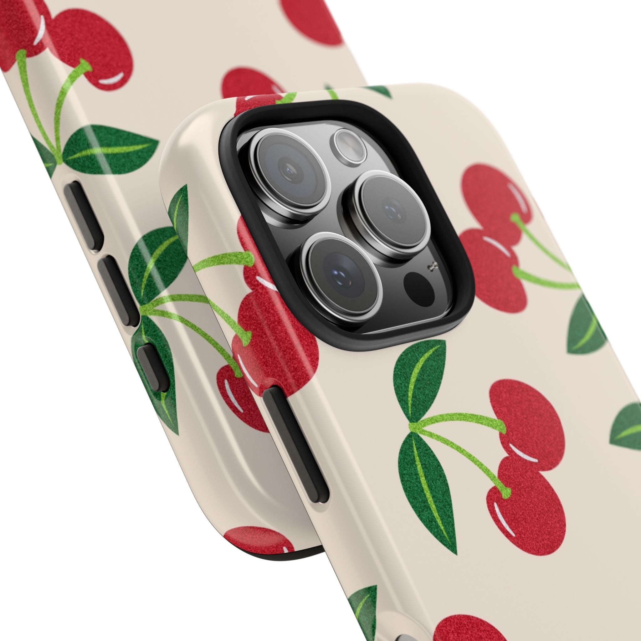Cherry Pattern Tough Phone Case — Retro Red Cherries on Cream Protective Cover