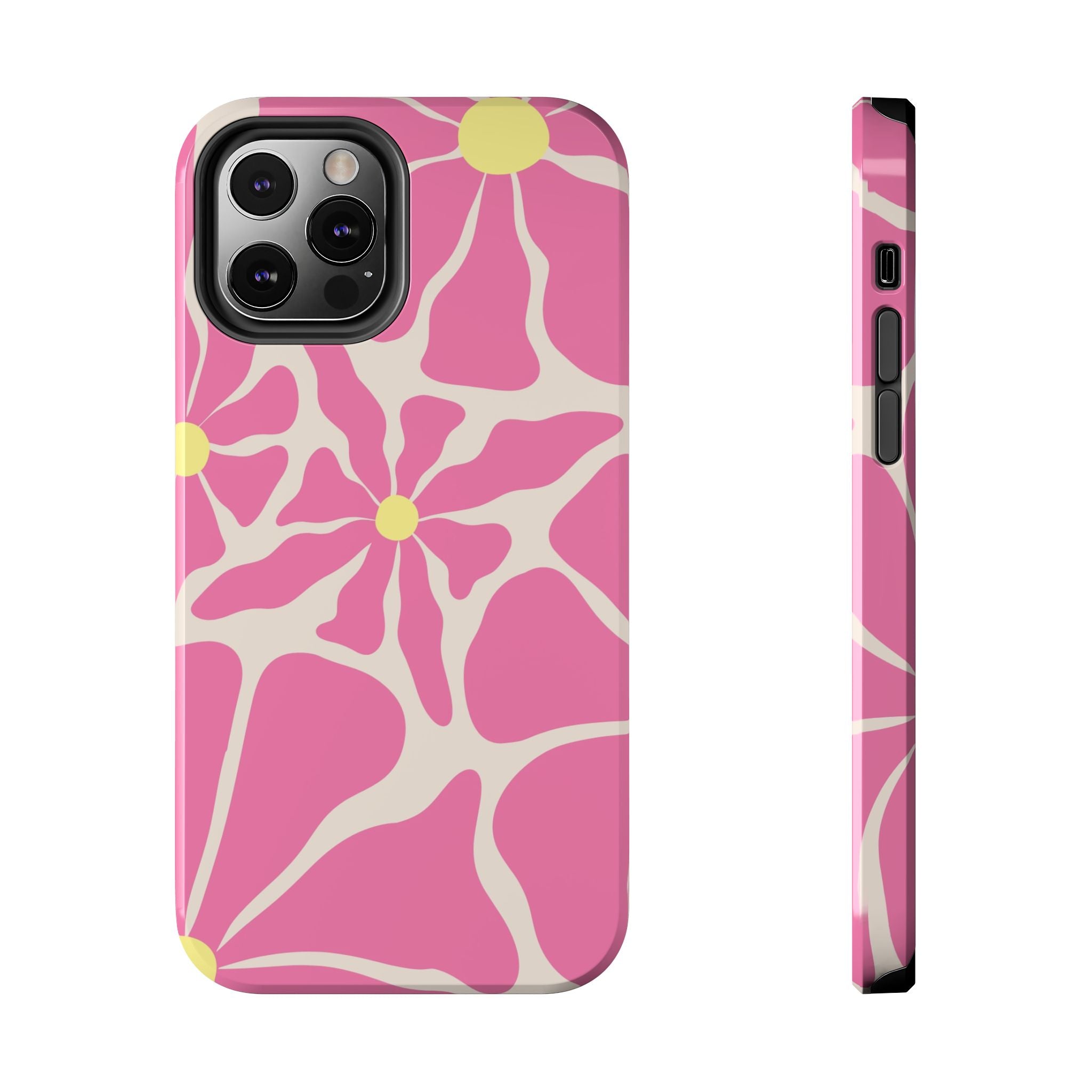 Pink Retro Floral Tough Phone Case — Durable Protective iPhone Cover