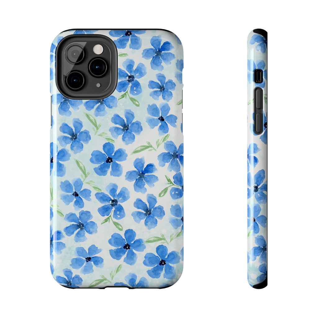 Blue Watercolor Floral Tough Phone Case — Durable Floral Phone Cover