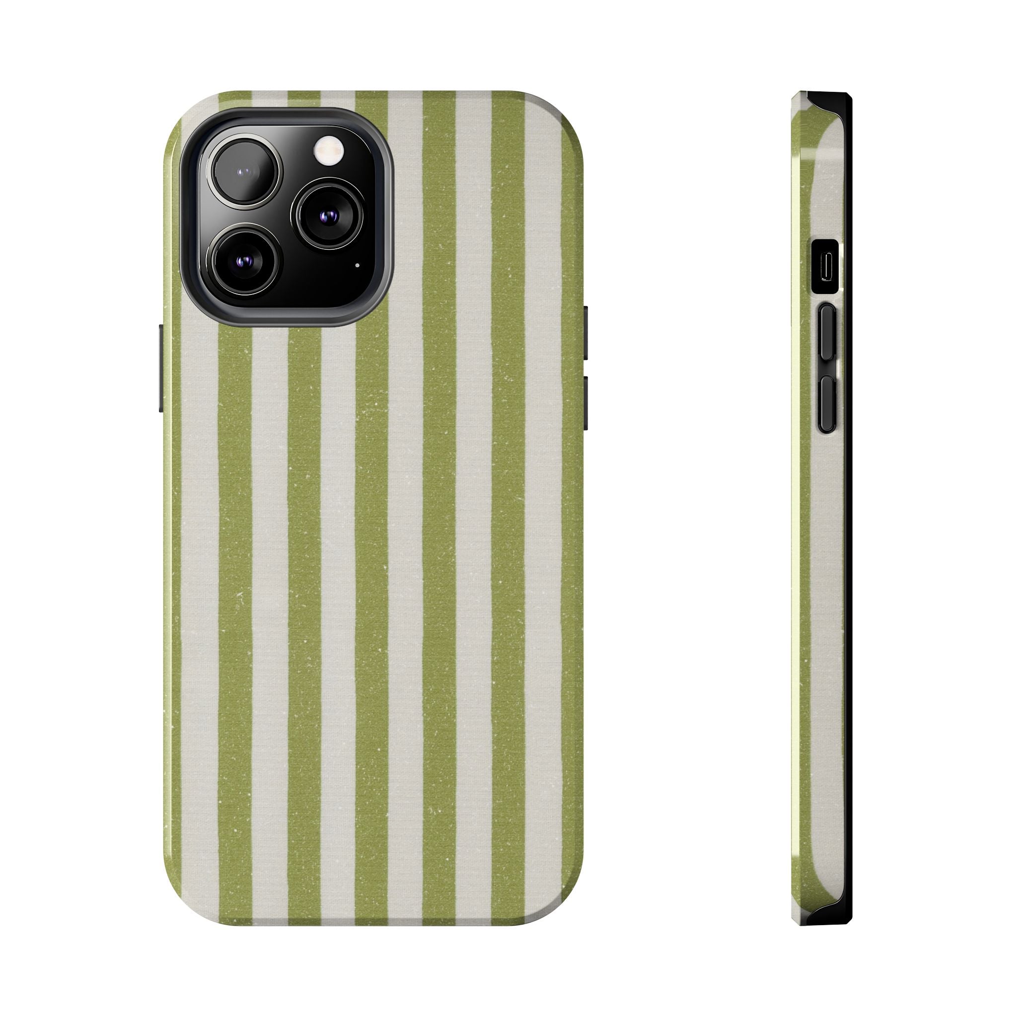 Olive Green Vertical Stripe Tough Phone Case — Durable Protective Cover