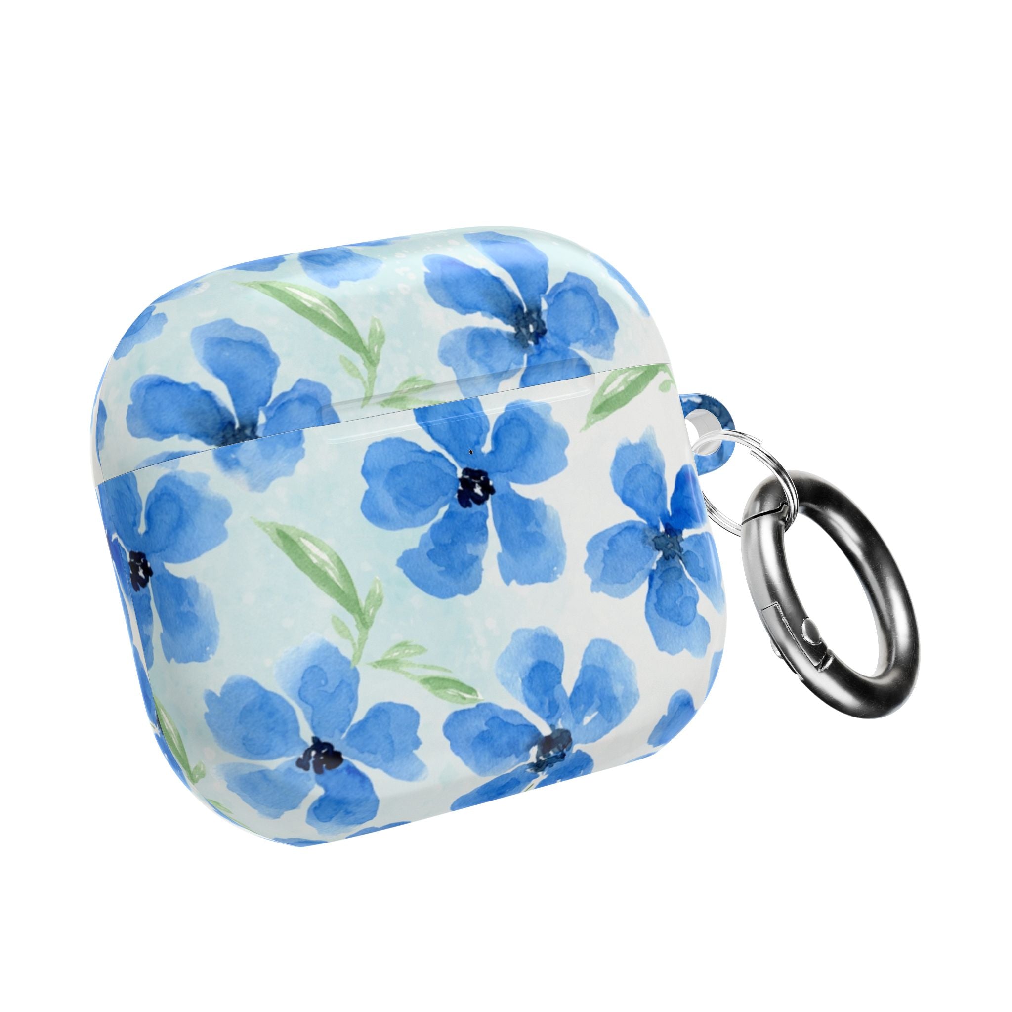 Blue Watercolor Floral AirPod Case — Protective Silicone Cover with Hand-Painted Flowers