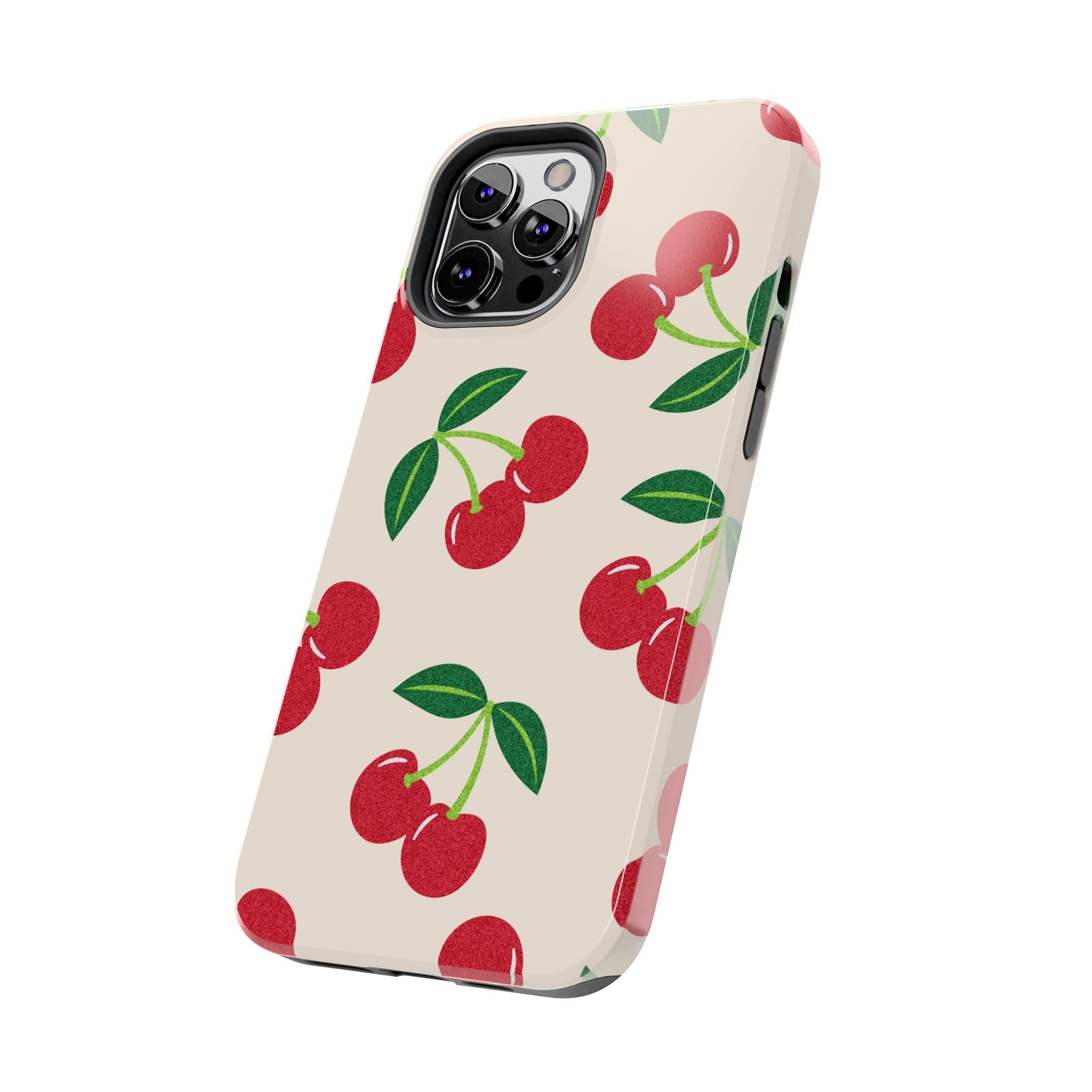 Cherry Pattern Tough Phone Case — Retro Red Cherries on Cream Protective Cover