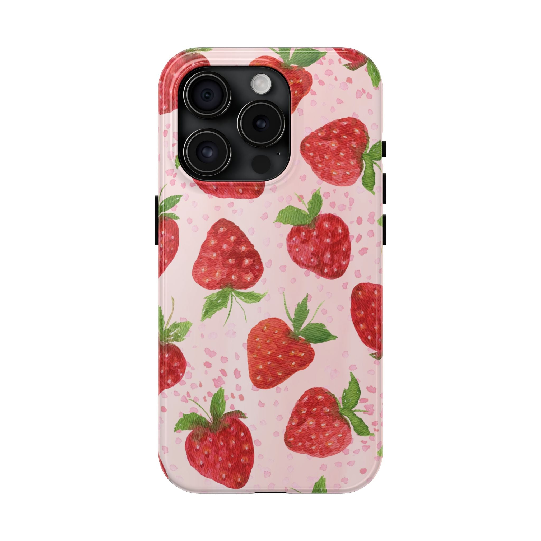 Strawberry Pattern Tough Phone Case — Pink Cute Fruit Protective Cover