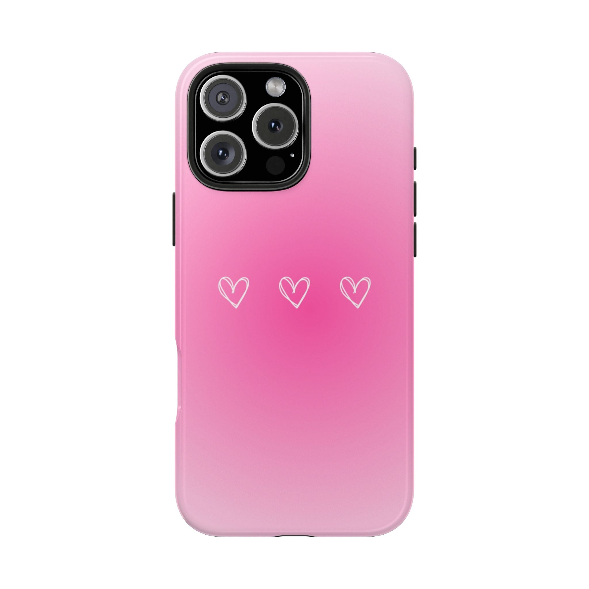 Pink Gradient Tough Phone Case with Three Hand-Drawn Hearts
