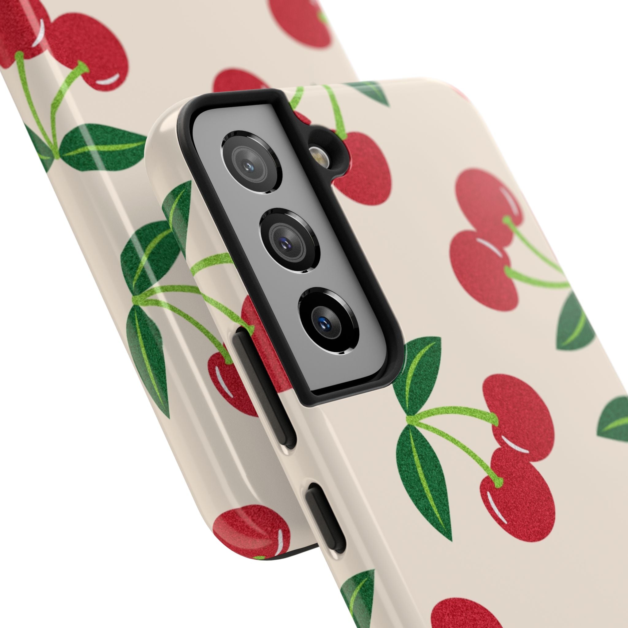 Cherry Pattern Tough Phone Case — Retro Red Cherries on Cream Protective Cover
