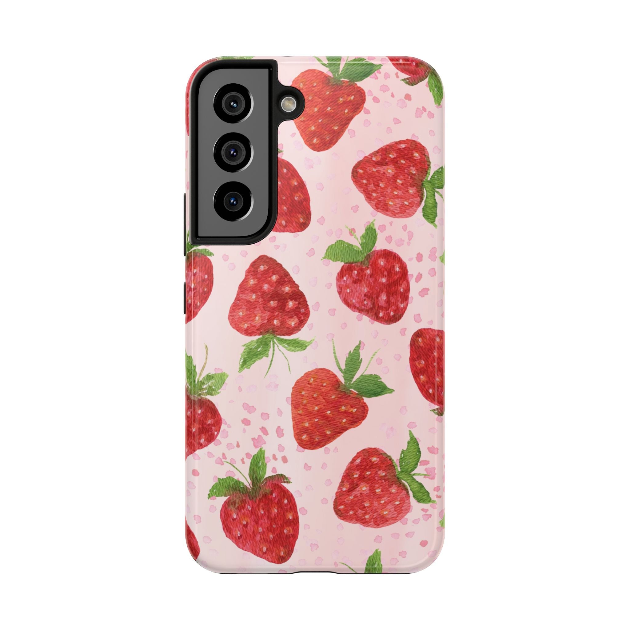 Strawberry Pattern Tough Phone Case — Pink Cute Fruit Protective Cover