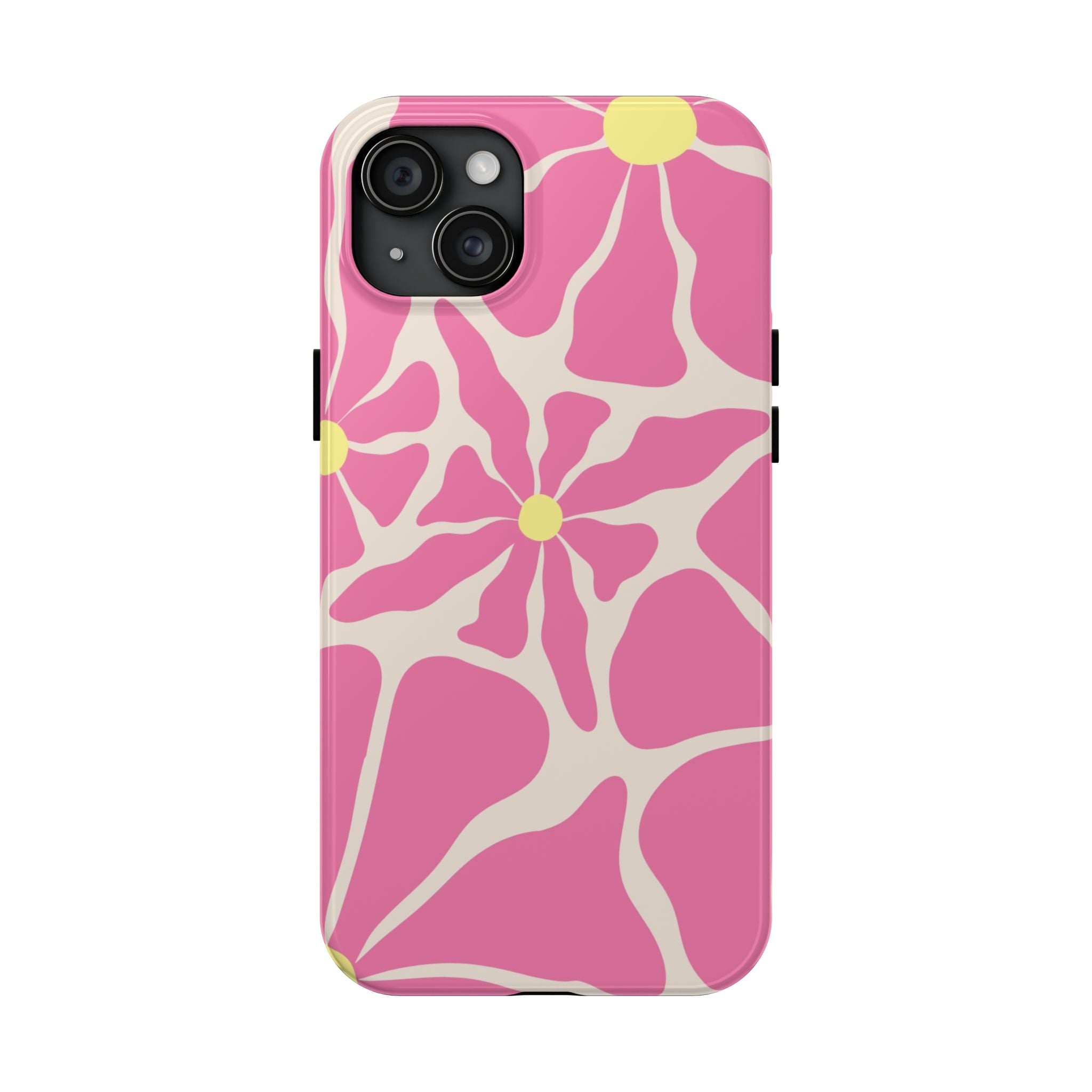 Pink Retro Floral Tough Phone Case — Durable Protective iPhone Cover