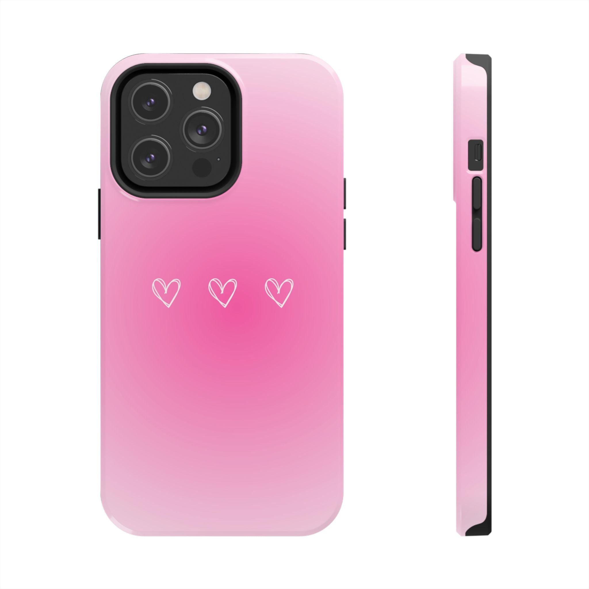Pink Gradient Tough Phone Case with Three Hand-Drawn Hearts