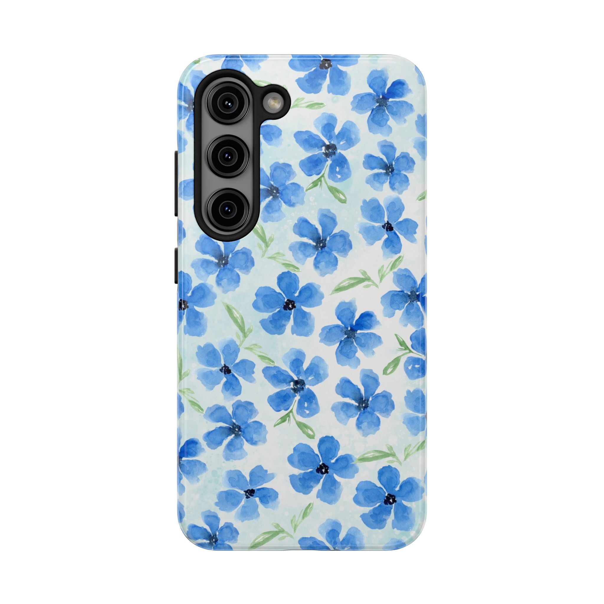 Blue Watercolor Floral Tough Phone Case — Durable Floral Phone Cover