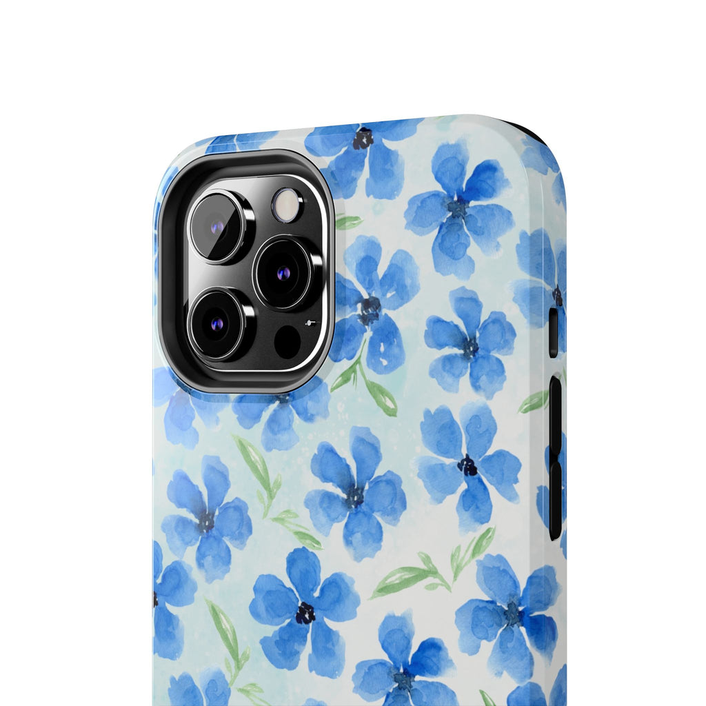Blue Watercolor Floral Tough Phone Case — Durable Floral Phone Cover