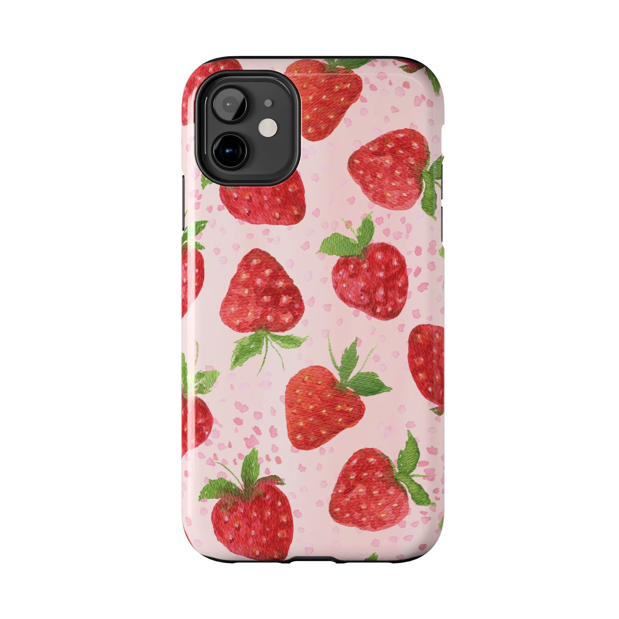 Strawberry Pattern Tough Phone Case — Pink Cute Fruit Protective Cover