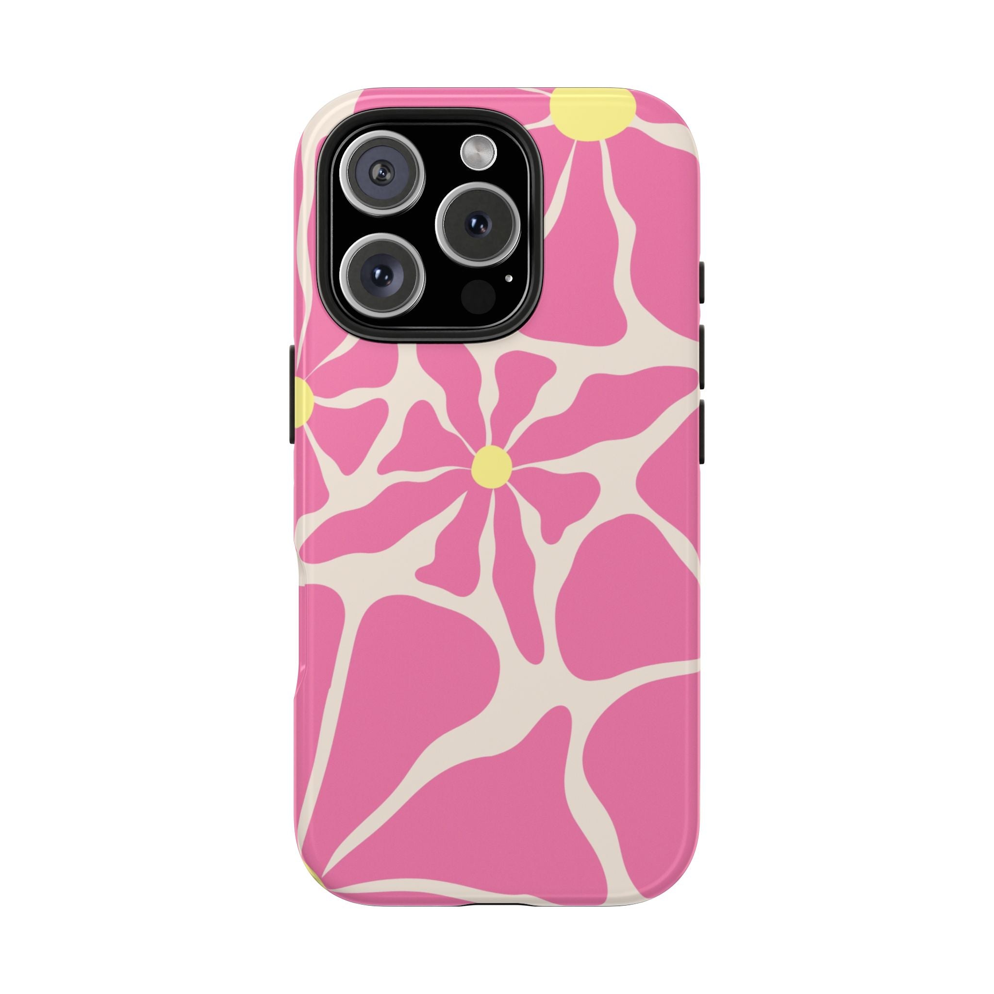 Pink Retro Floral Tough Phone Case — Durable Protective iPhone Cover