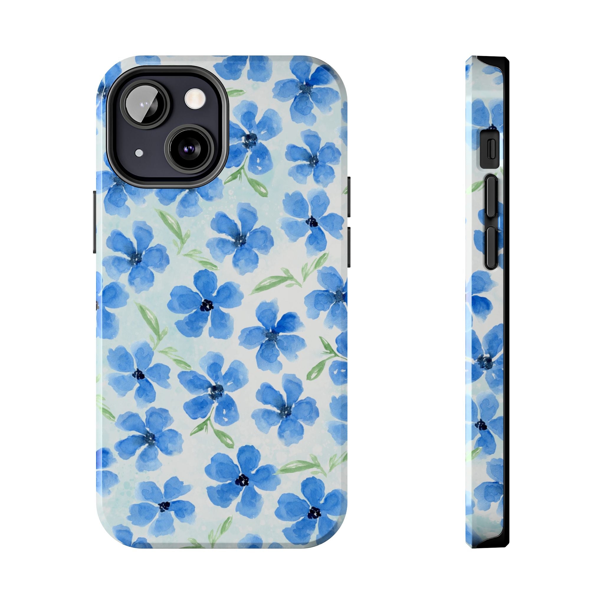 Blue Watercolor Floral Tough Phone Case — Durable Floral Phone Cover