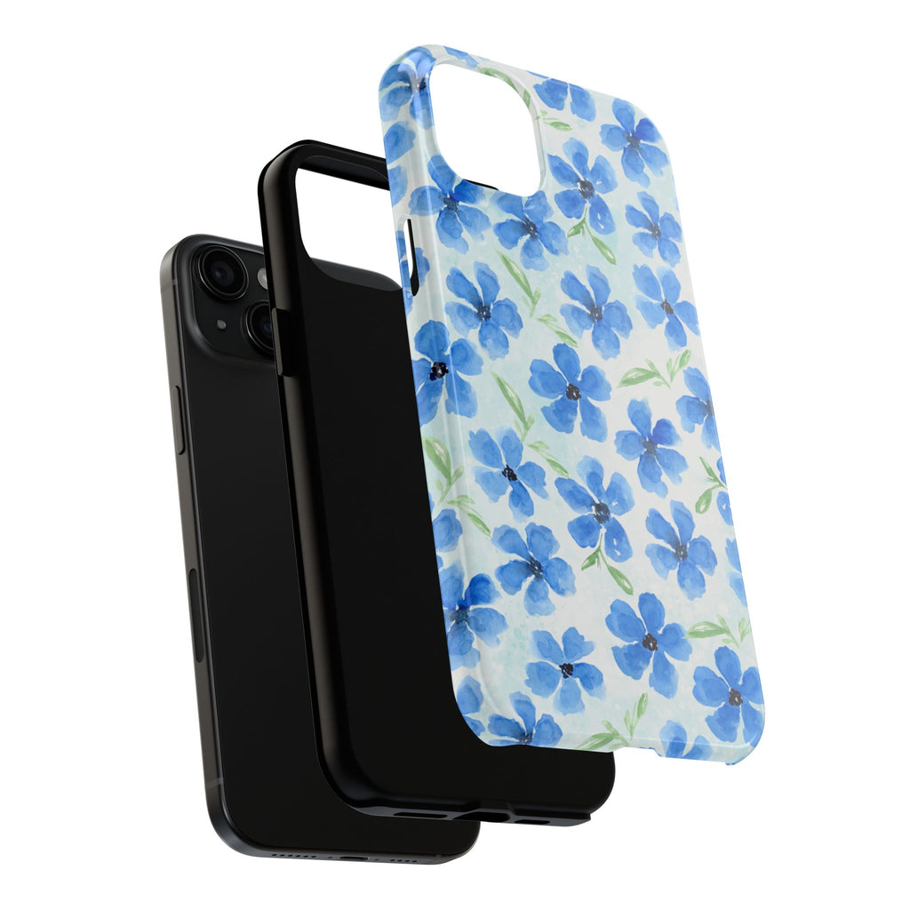 Blue Watercolor Floral Tough Phone Case — Durable Floral Phone Cover