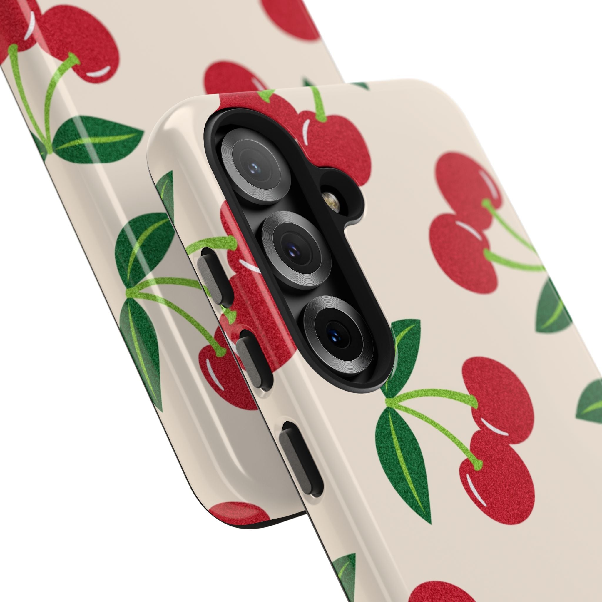 Cherry Pattern Tough Phone Case — Retro Red Cherries on Cream Protective Cover