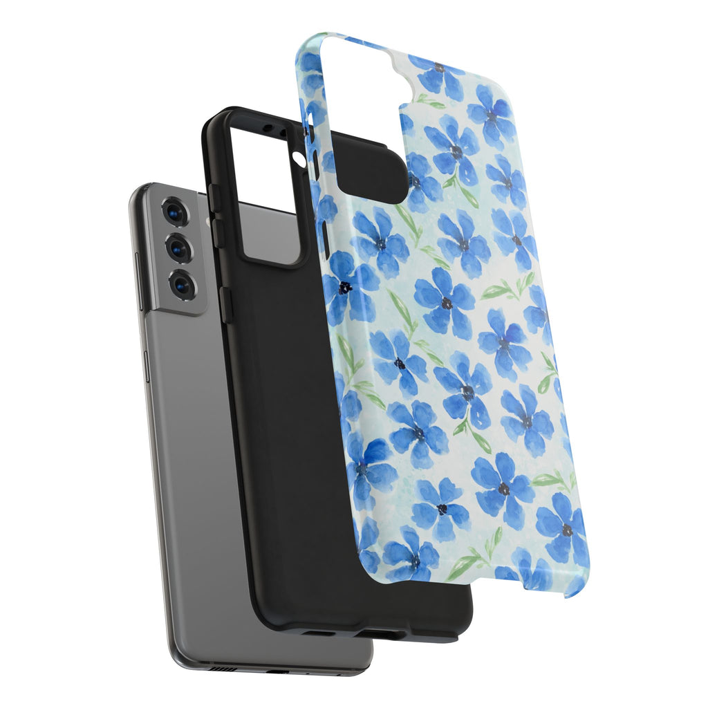 Blue Watercolor Floral Tough Phone Case — Durable Floral Phone Cover
