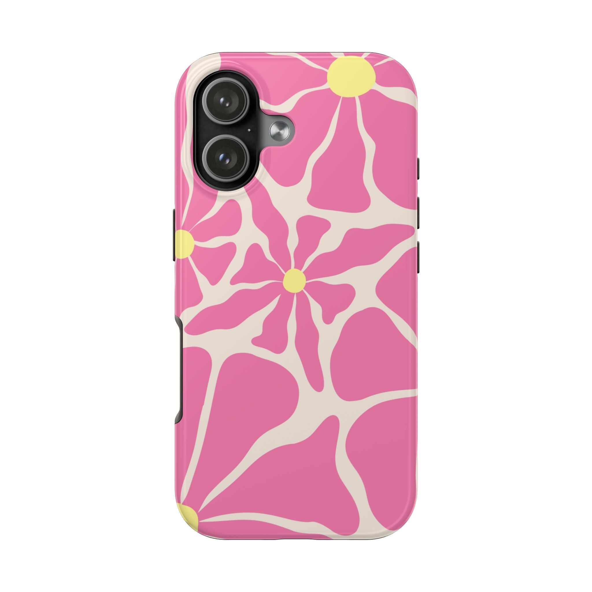 Pink Retro Floral Tough Phone Case — Durable Protective iPhone Cover