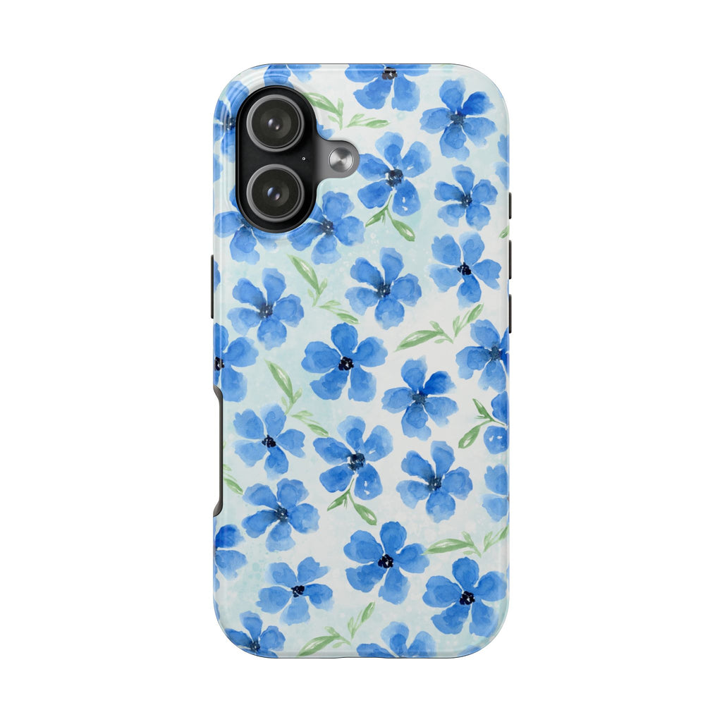 Blue Watercolor Floral Tough Phone Case — Durable Floral Phone Cover
