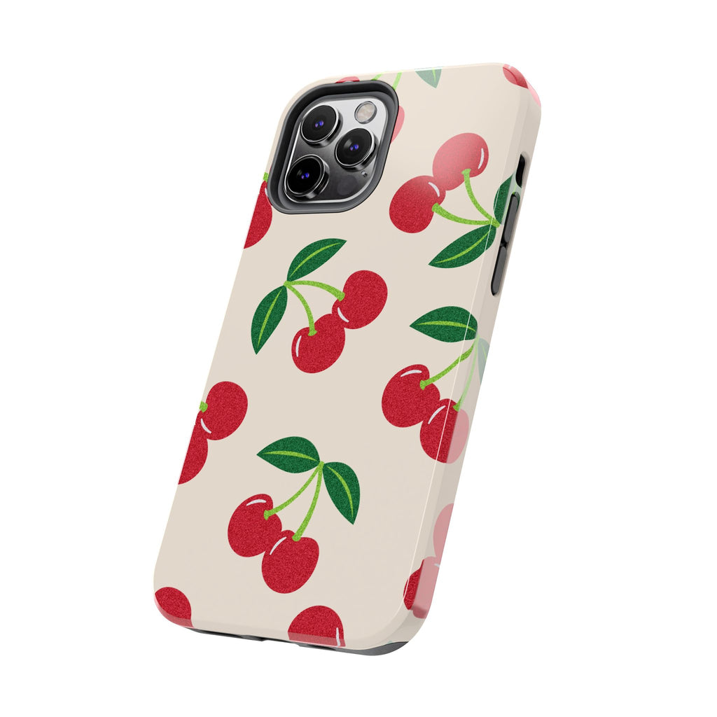 Cherry Pattern Tough Phone Case — Retro Red Cherries on Cream Protective Cover