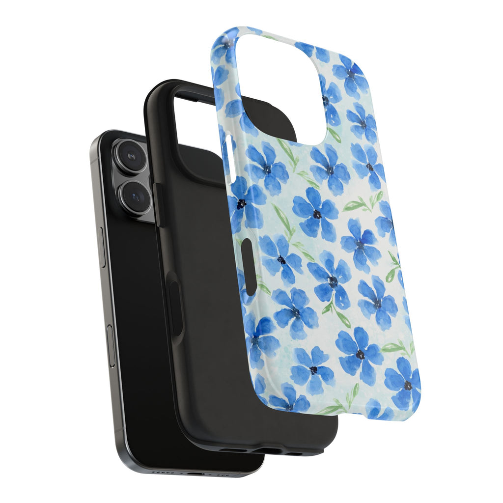 Blue Watercolor Floral Tough Phone Case — Durable Floral Phone Cover