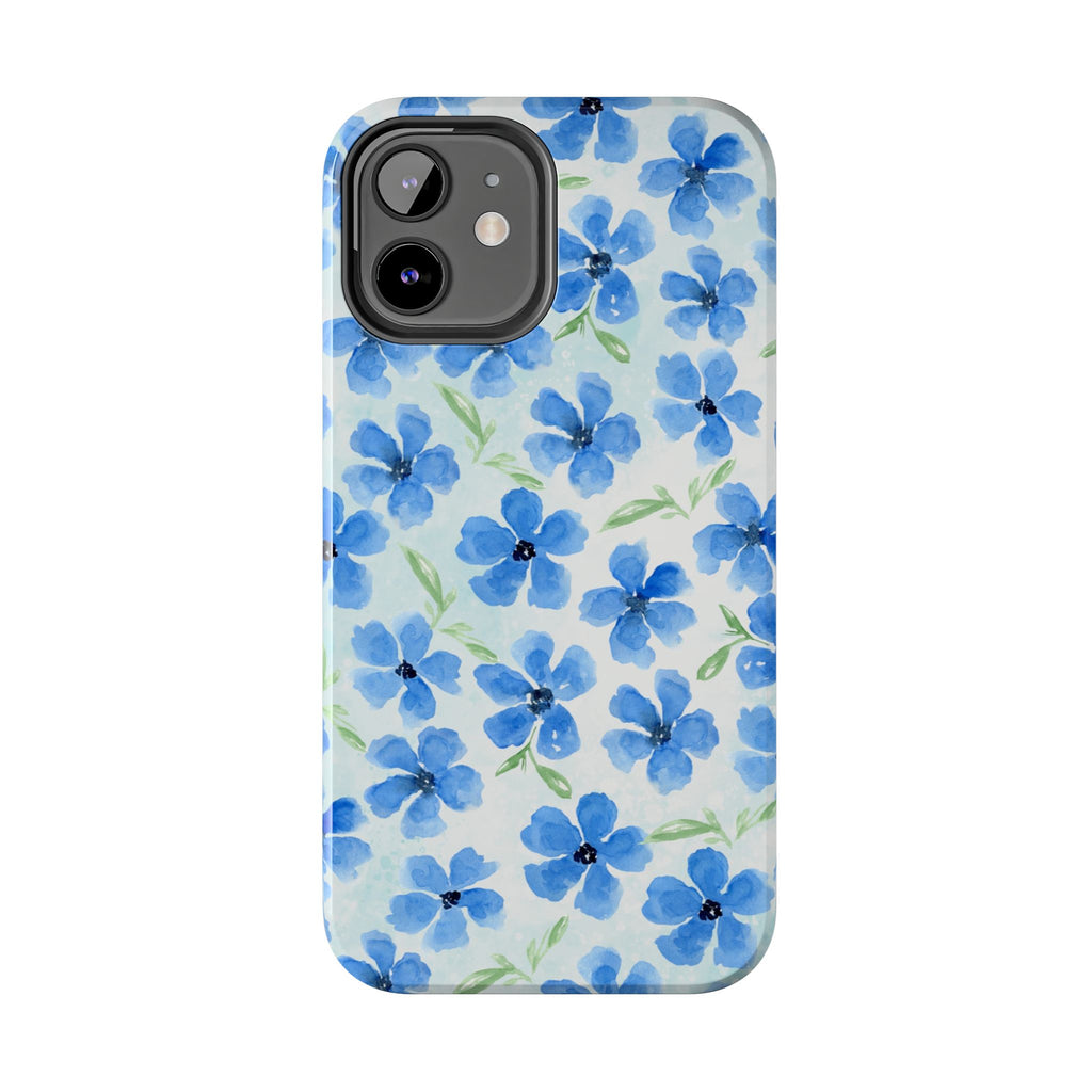 Blue Watercolor Floral Tough Phone Case — Durable Floral Phone Cover
