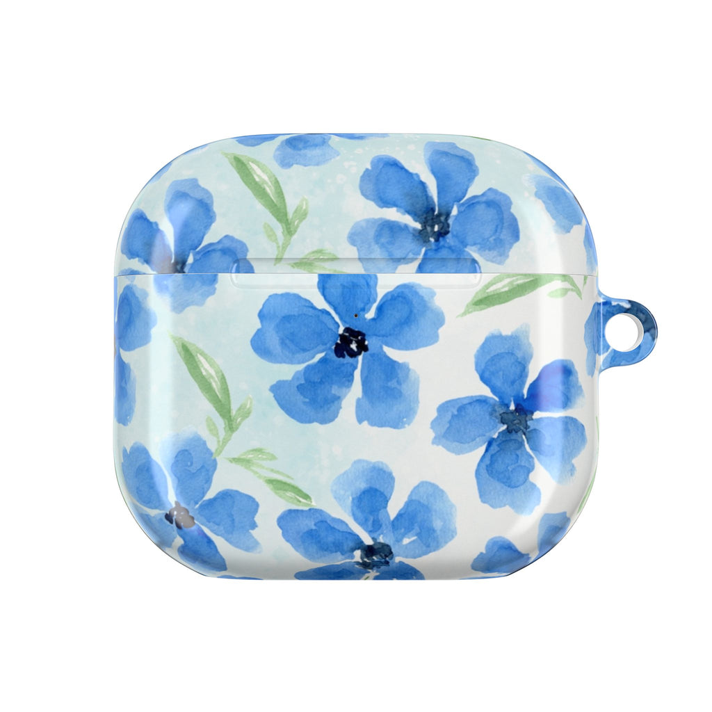 Blue Watercolor Floral AirPod Case — Protective Silicone Cover with Hand-Painted Flowers