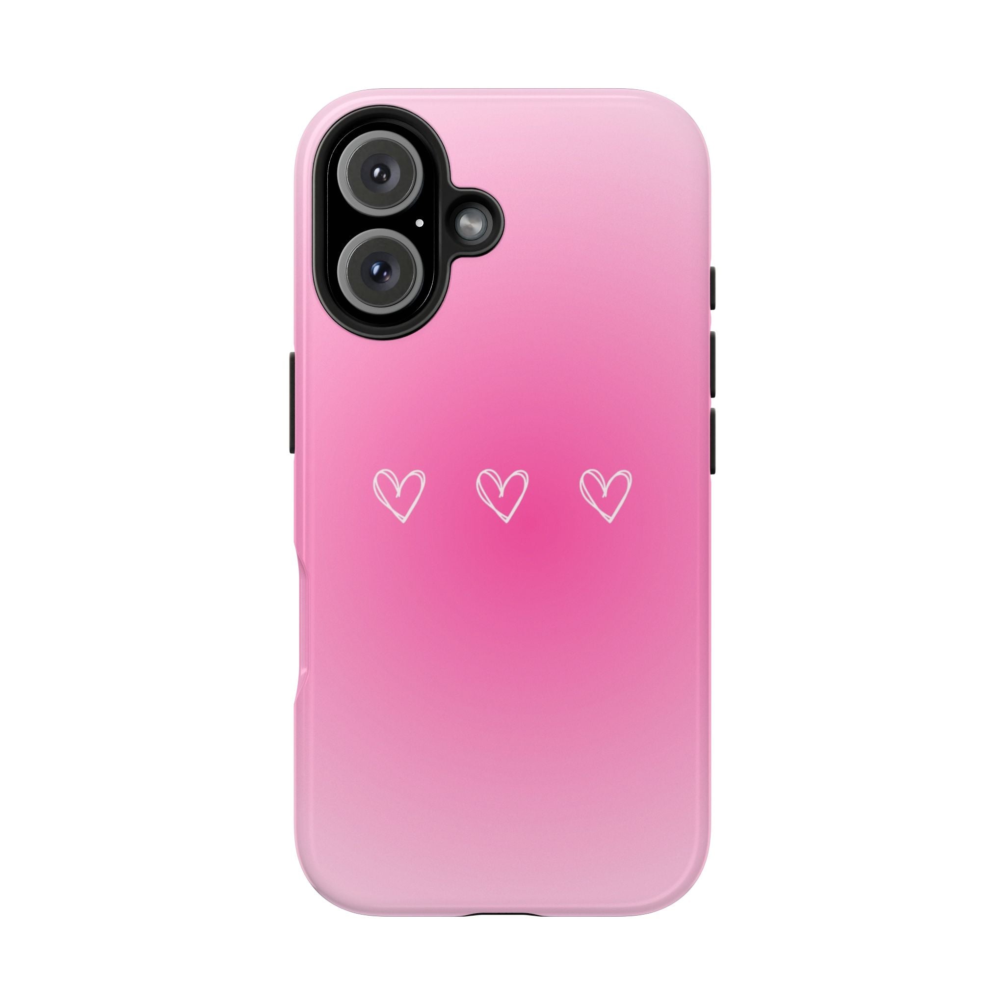 Pink Gradient Tough Phone Case with Three Hand-Drawn Hearts