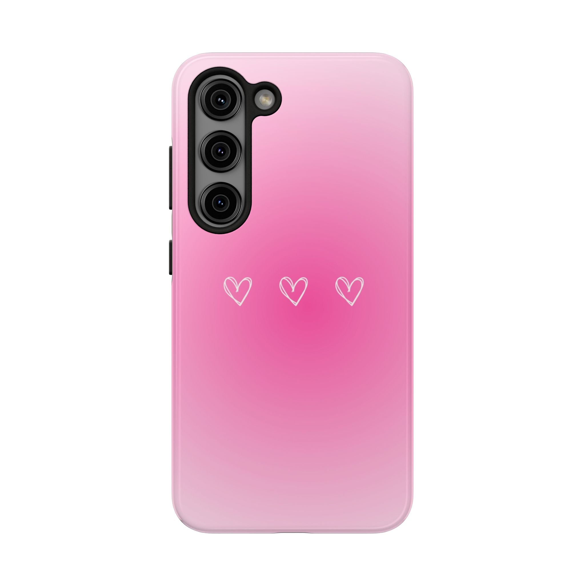 Pink Gradient Tough Phone Case with Three Hand-Drawn Hearts