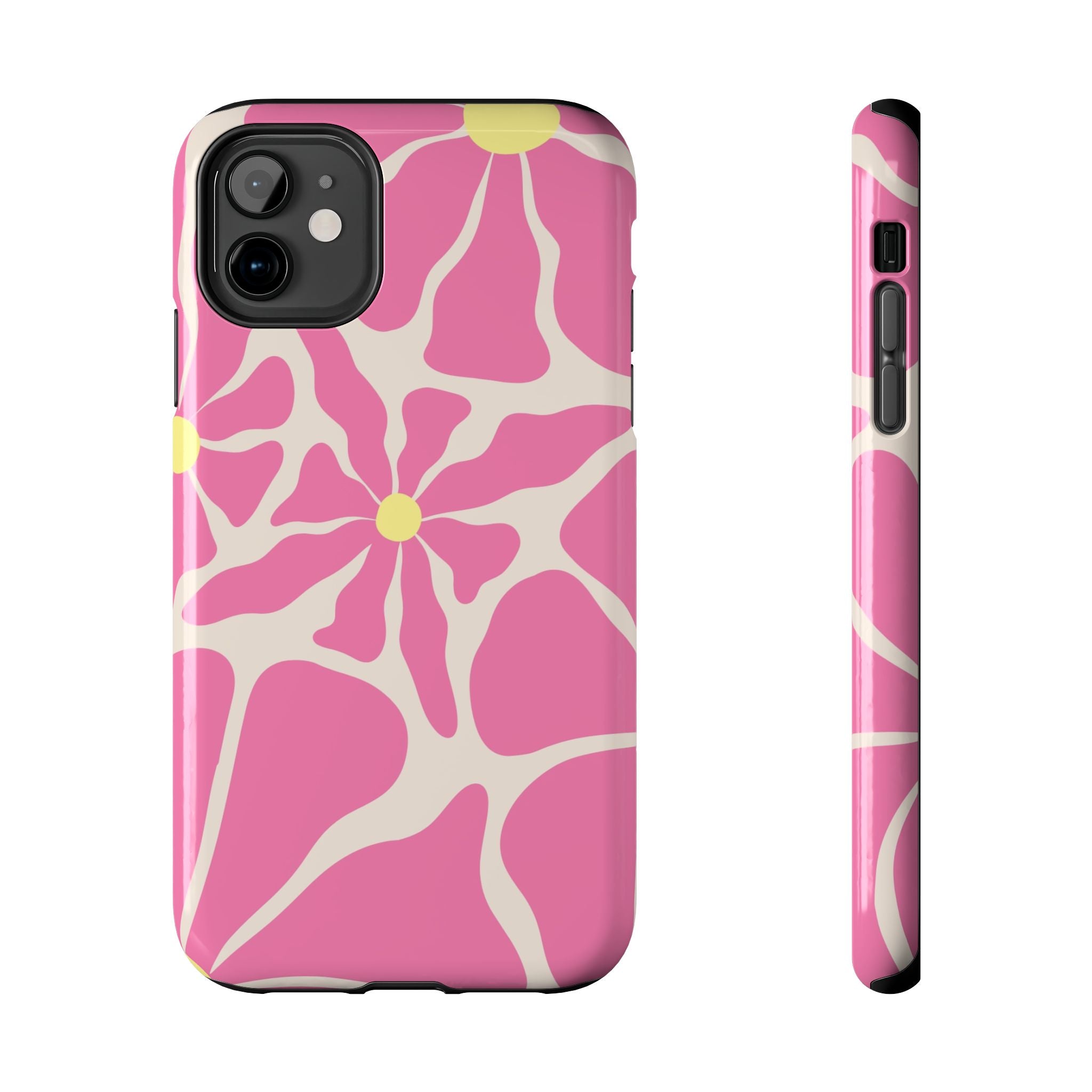 Pink Retro Floral Tough Phone Case — Durable Protective iPhone Cover