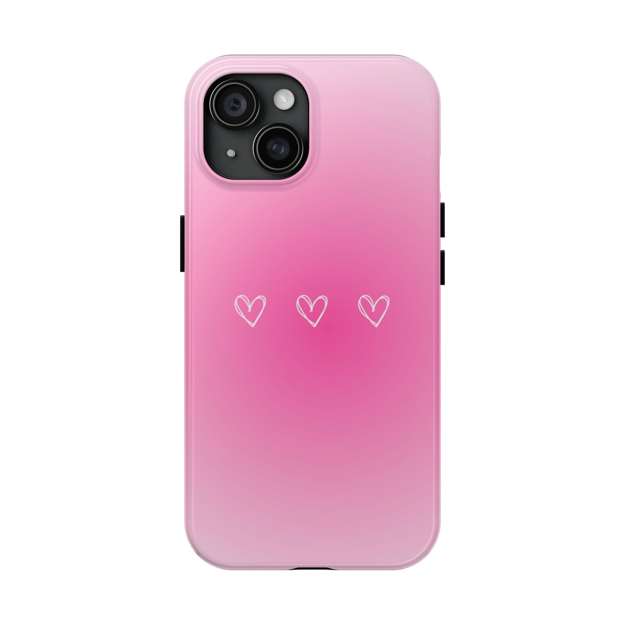 Pink Gradient Tough Phone Case with Three Hand-Drawn Hearts