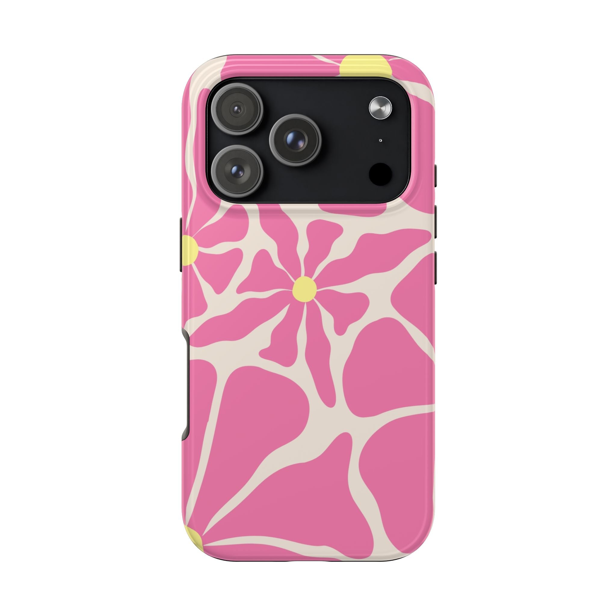Pink Retro Floral Tough Phone Case — Durable Protective iPhone Cover