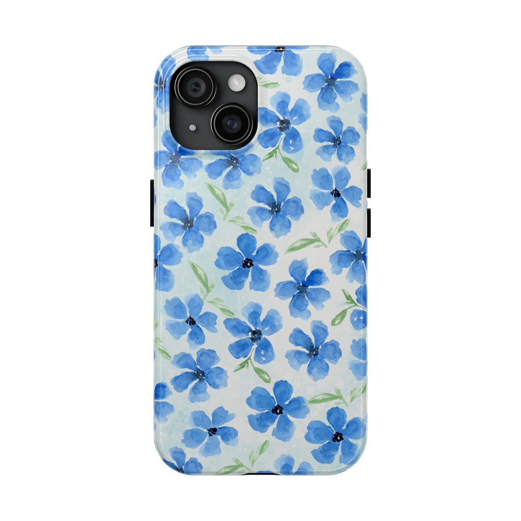 Blue Watercolor Floral Tough Phone Case — Durable Floral Phone Cover