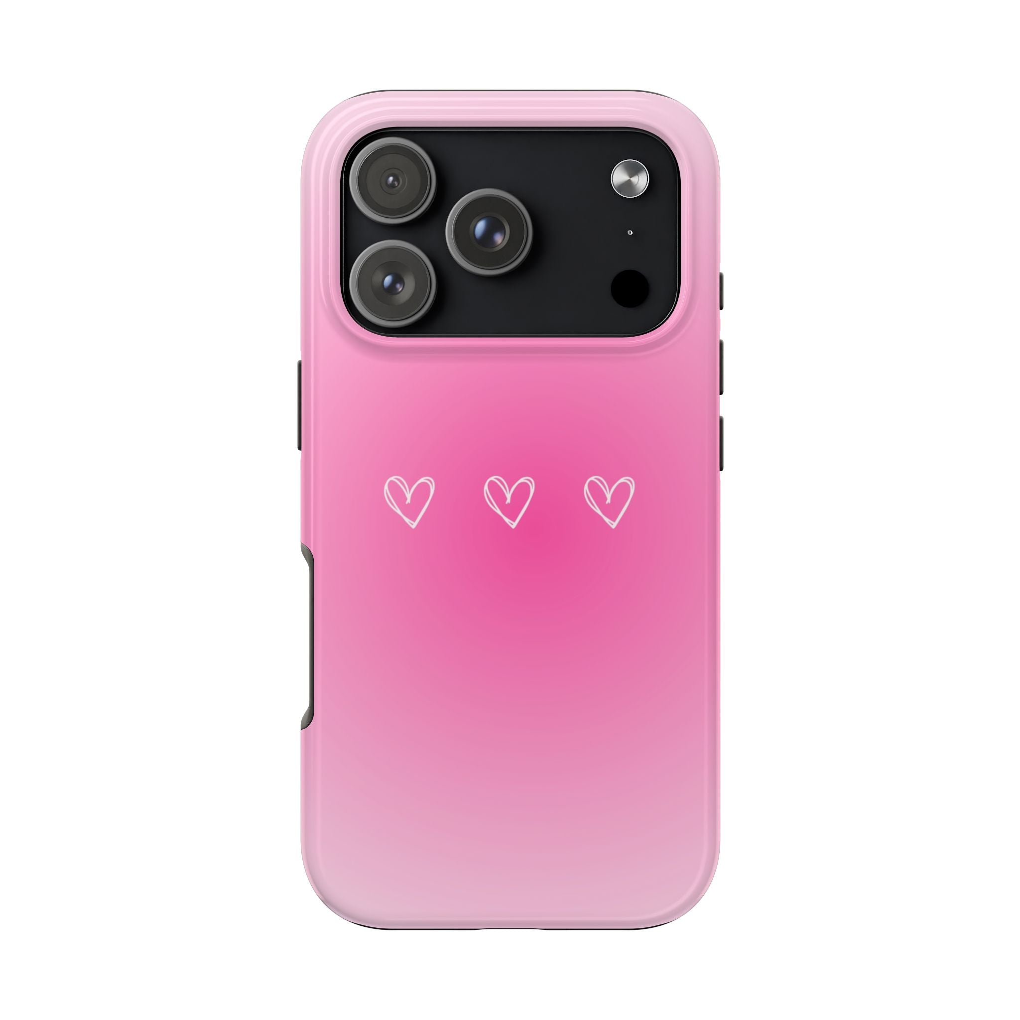 Pink Gradient Tough Phone Case with Three Hand-Drawn Hearts