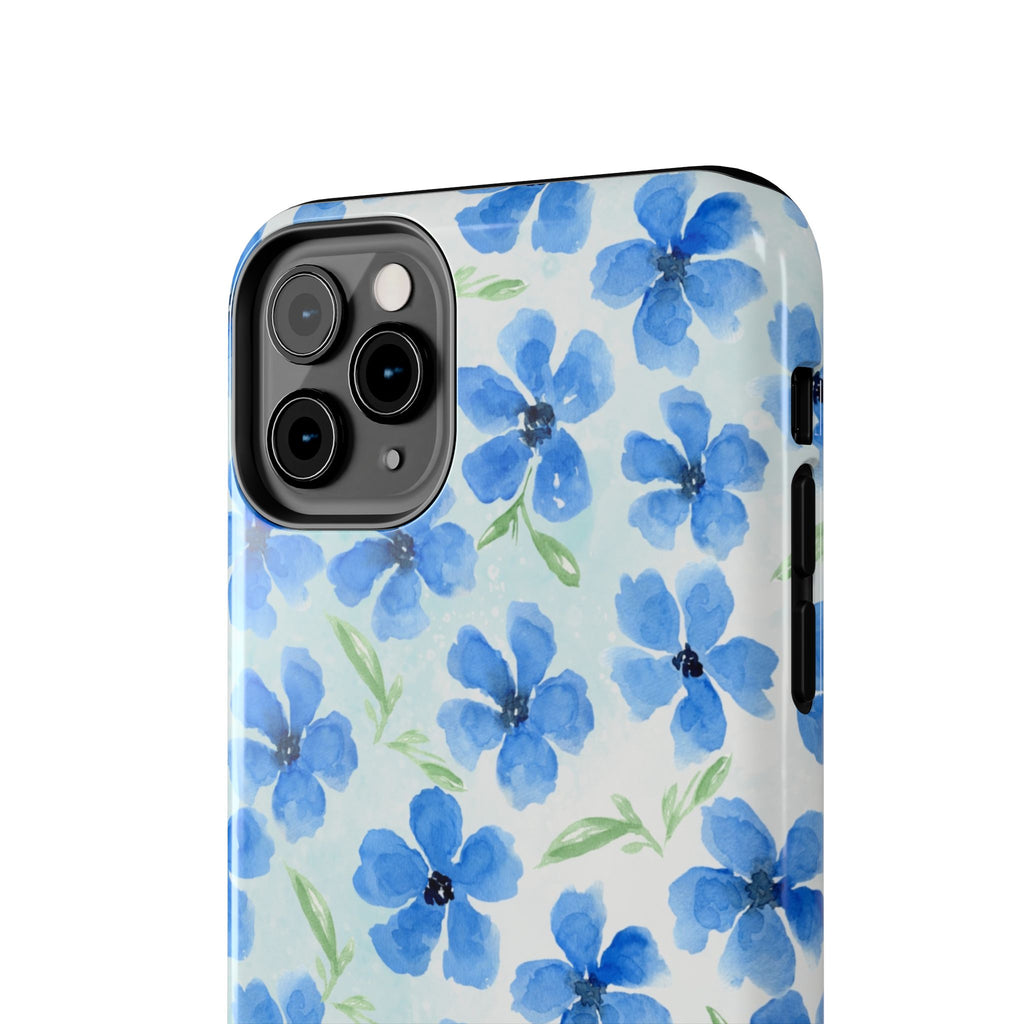 Blue Watercolor Floral Tough Phone Case — Durable Floral Phone Cover