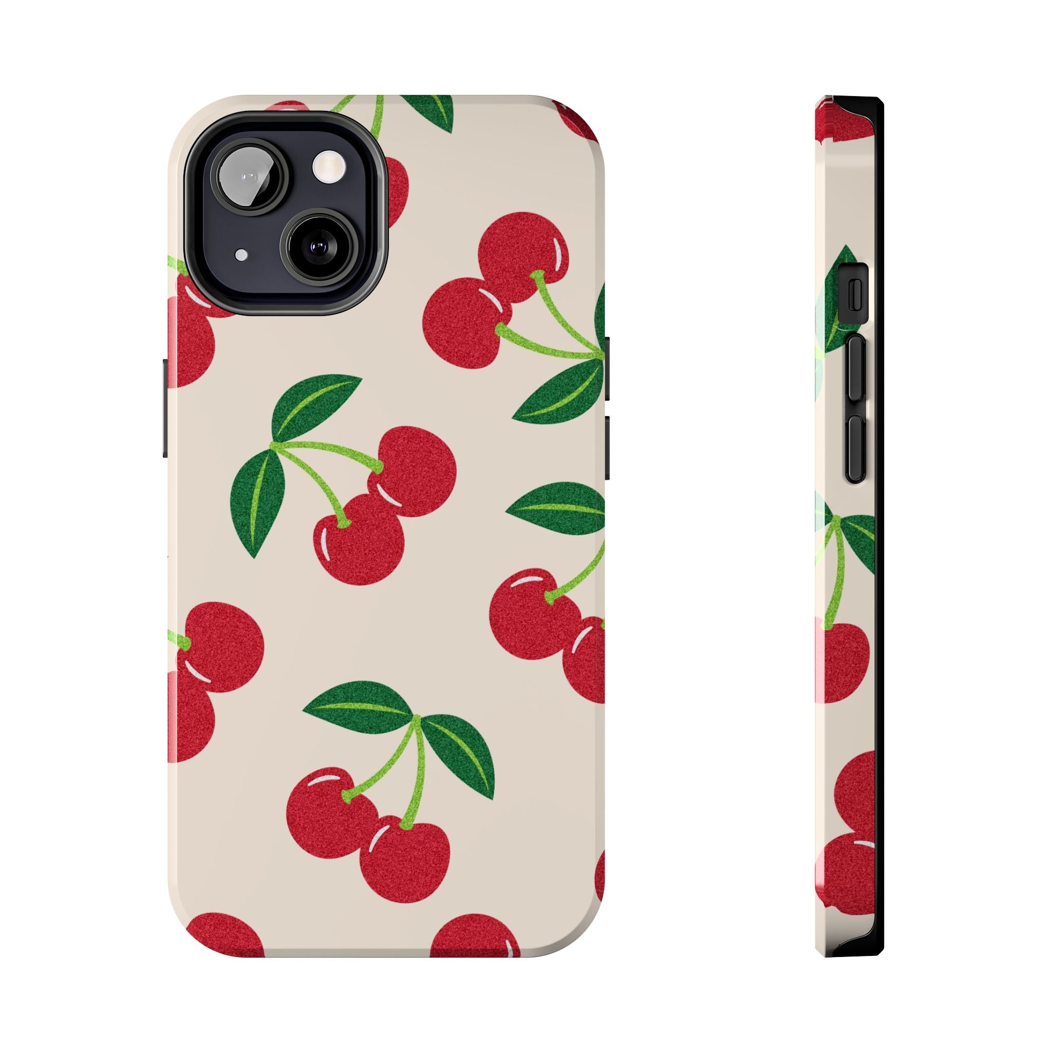 Cherry Pattern Tough Phone Case — Retro Red Cherries on Cream Protective Cover