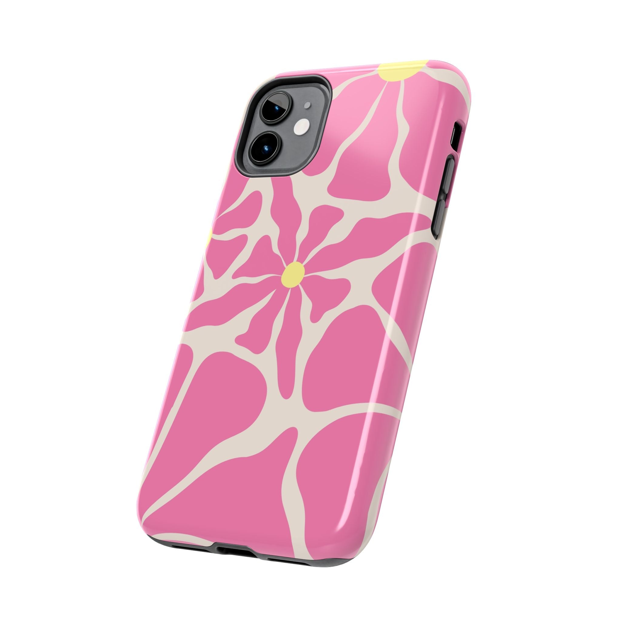 Pink Retro Floral Tough Phone Case — Durable Protective iPhone Cover
