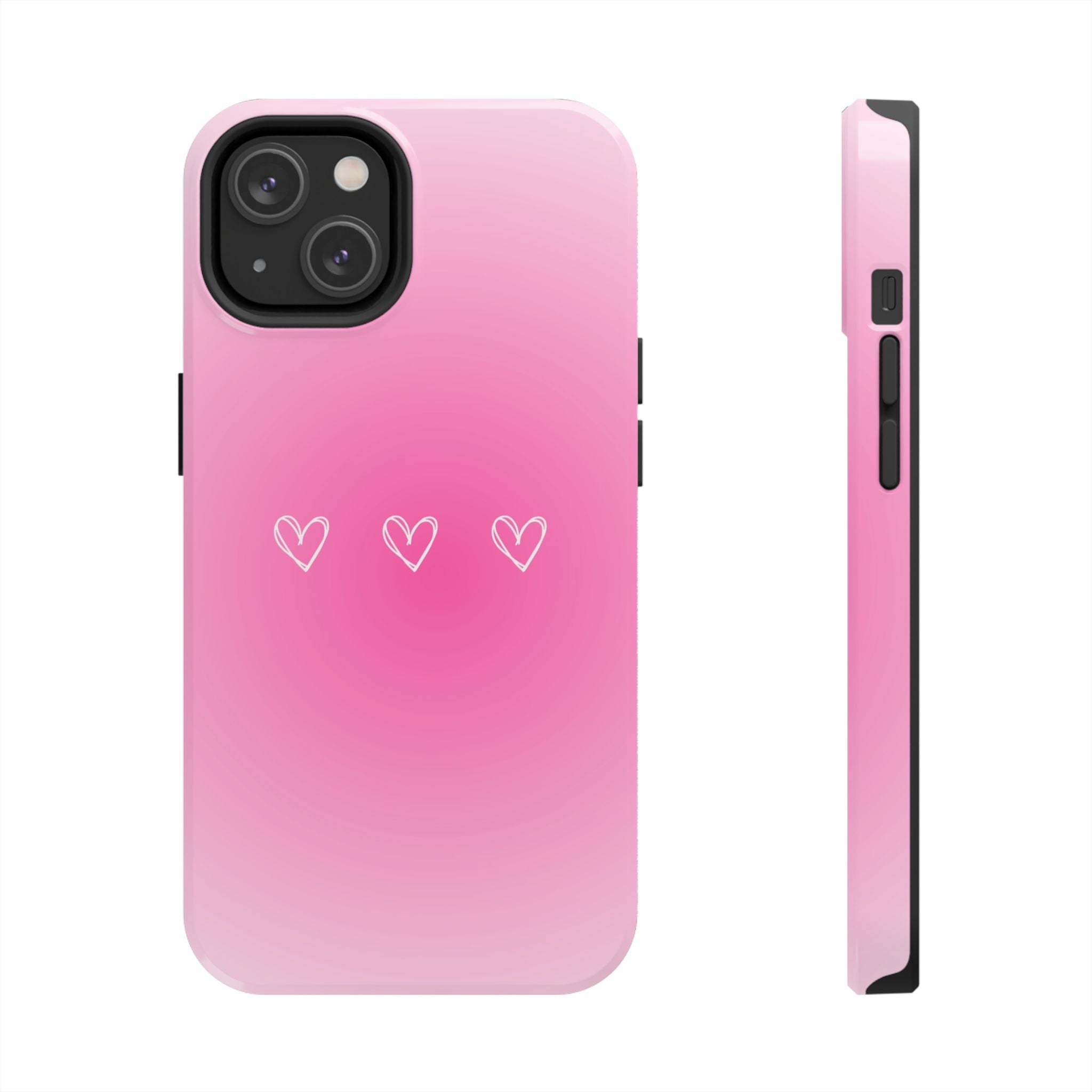 Pink Gradient Tough Phone Case with Three Hand-Drawn Hearts