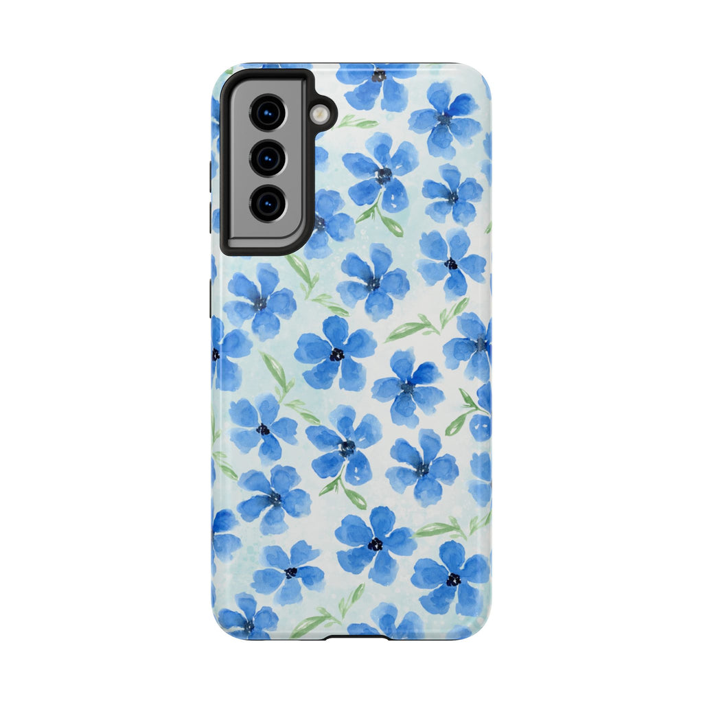 Blue Watercolor Floral Tough Phone Case — Durable Floral Phone Cover