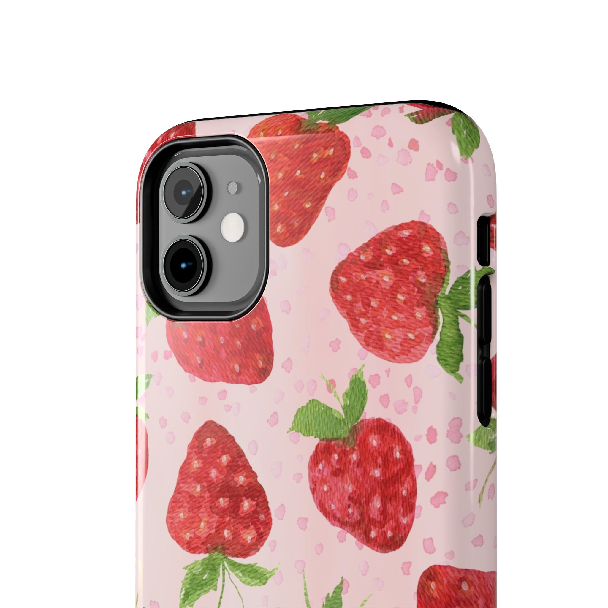 Strawberry Pattern Tough Phone Case — Pink Cute Fruit Protective Cover